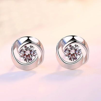 Genuine 925 Sterling Silver Woman's High Quality Fashion Jewelry Spiral Crystal Stud Earrings XY0227