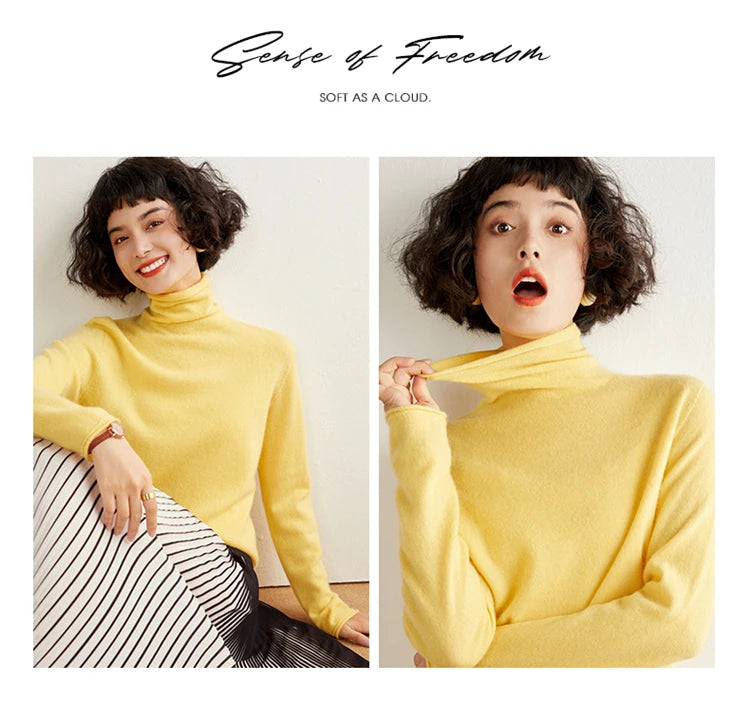 New Women's Cashmere Sweater 100% Pure Cashmere Knitted High Collar Hoodie Hot Selling Soft Solid Color Women's Top