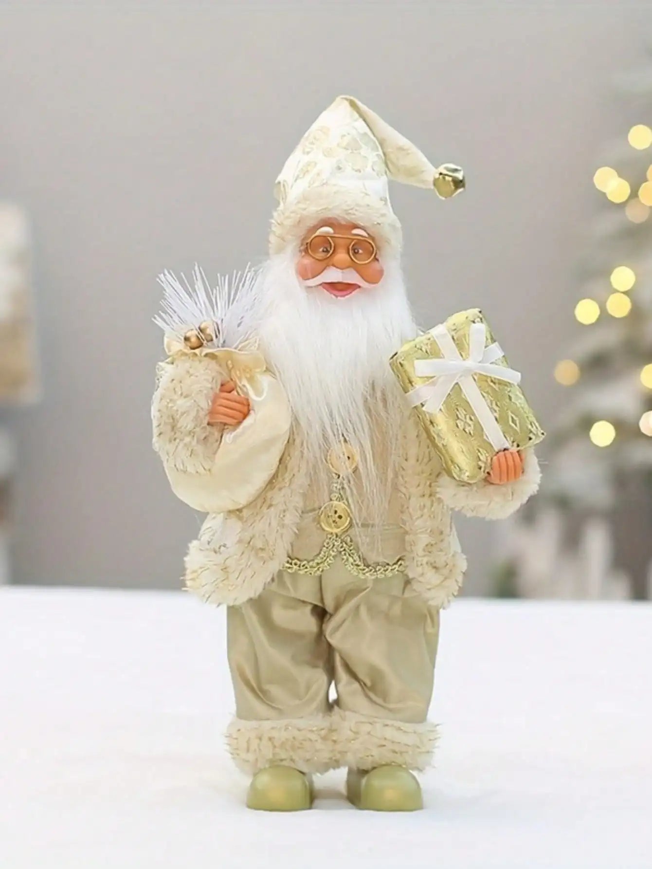 1pc Festive 12-inch Classic Santa Claus Statue: Golden and Silver White Christmas Decorations for Home, Kitchen, Hotel, and Offi