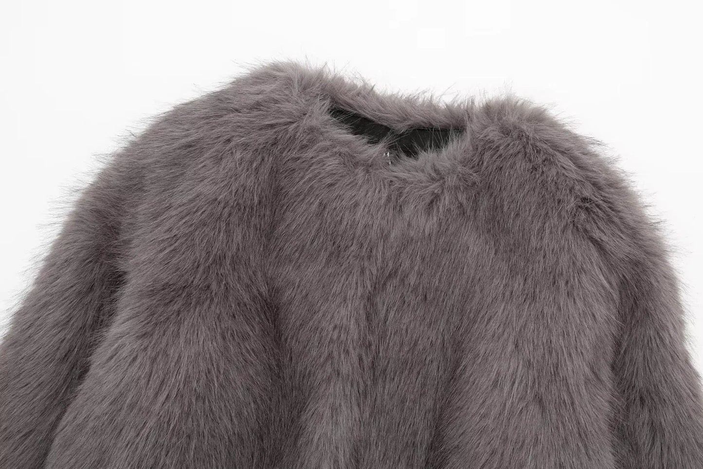 HH Women Winter Fashion Artificial Fur Effect Short Jacket Coats Female O-Neck Vintage Long Sleeve Loose Warm Top Streetwear
