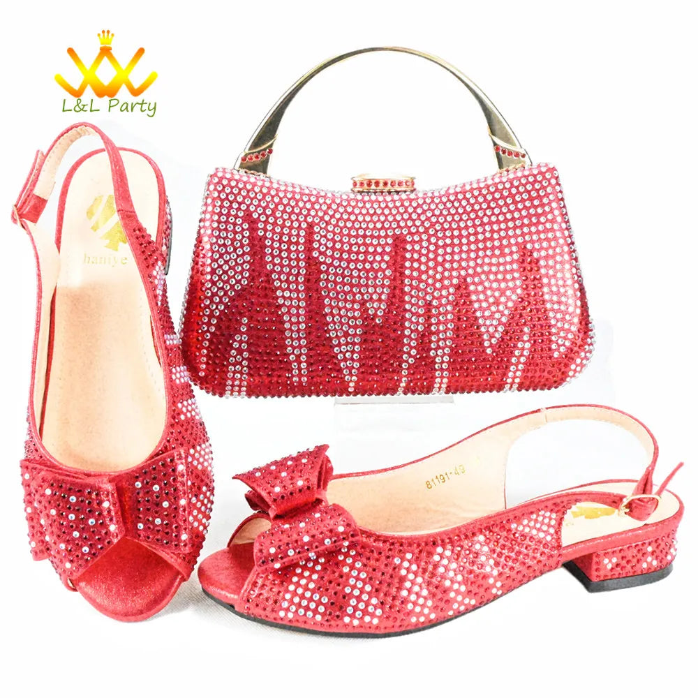 EtherealBe Gold Rhinestone Fashionable shoes and bag set