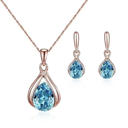 Fashion Women's Blue Green Drop Necklace Earring Set Ornament Versatile Simple Jewelry Wholesale Wholesale