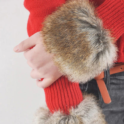 Winter Warm Women Faux Fur Arm Sleeve Soft Elastic Wrist Slap On Cuffs Arm Warmer Plush Thicken Accessories Fashion Coat Decora