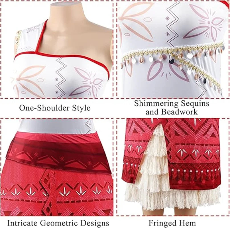EtherealBe Moana cosplay costume for women featuring one-shoulder style, sequins, and geometric designs