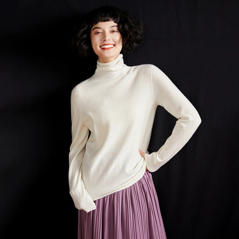 New Women's Cashmere Sweater 100% Pure Cashmere Knitted High Collar Hoodie Hot Selling Soft Solid Color Women's Top