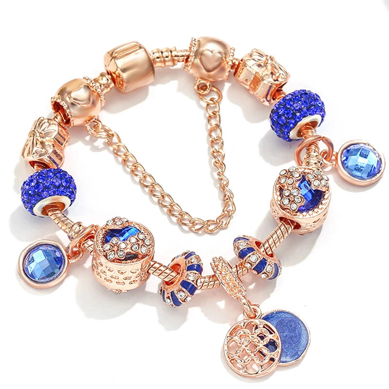 Spring Style Charms Bracelets For Women With Snake Chain Pink Daisy DIY Charms Beads Pendants Fashion Jewelry Dropshipping