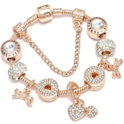Spring Style Charms Bracelets For Women With Snake Chain Pink Daisy DIY Charms Beads Pendants Fashion Jewelry Dropshipping