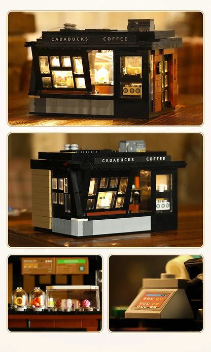 City 768Pcs Coffee Shop House With Led Lights Model Building Blocks Street View Cafe Store Assemble Bricks Toys Kids Adult Gift