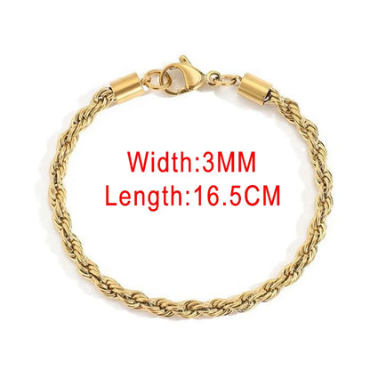 Stainless Steel Rope Chain Bracelets on Hand 3/4MM Gold Color Chic Women's Bracelet Minimalist Fashion Hip Hop Jewelry Gift C048