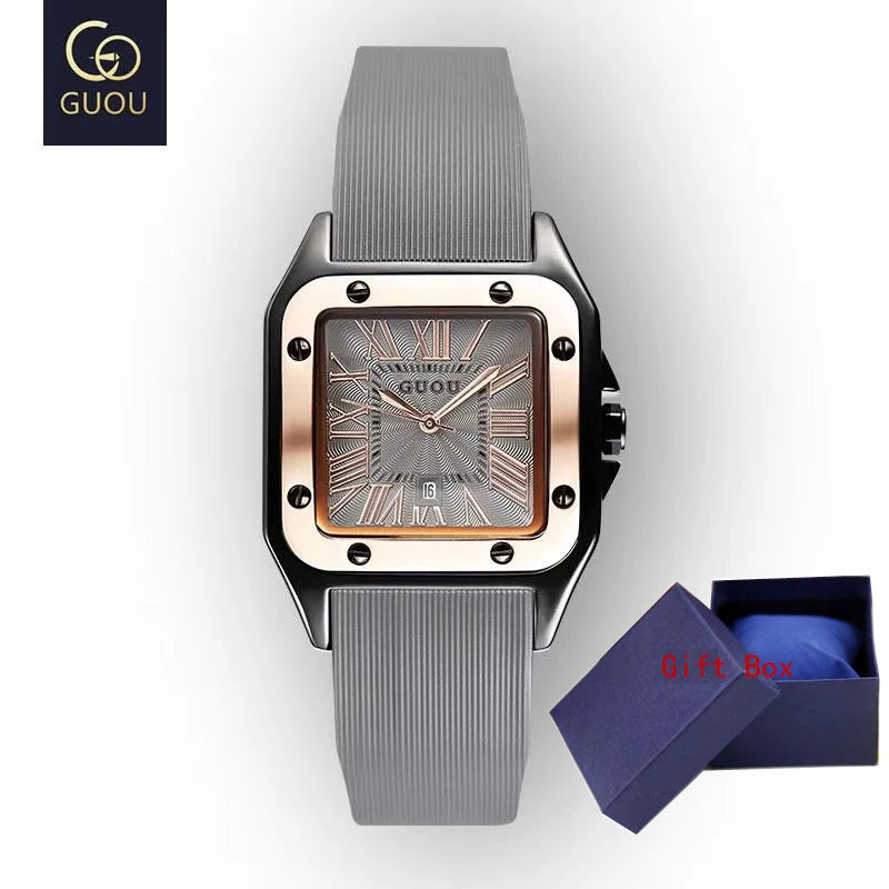 Fashion GUOU Brand Watch Rectangula Quartz Ladies Women's Watches Leather Upscale Large Dial Top Luxury Women relogio feminino
