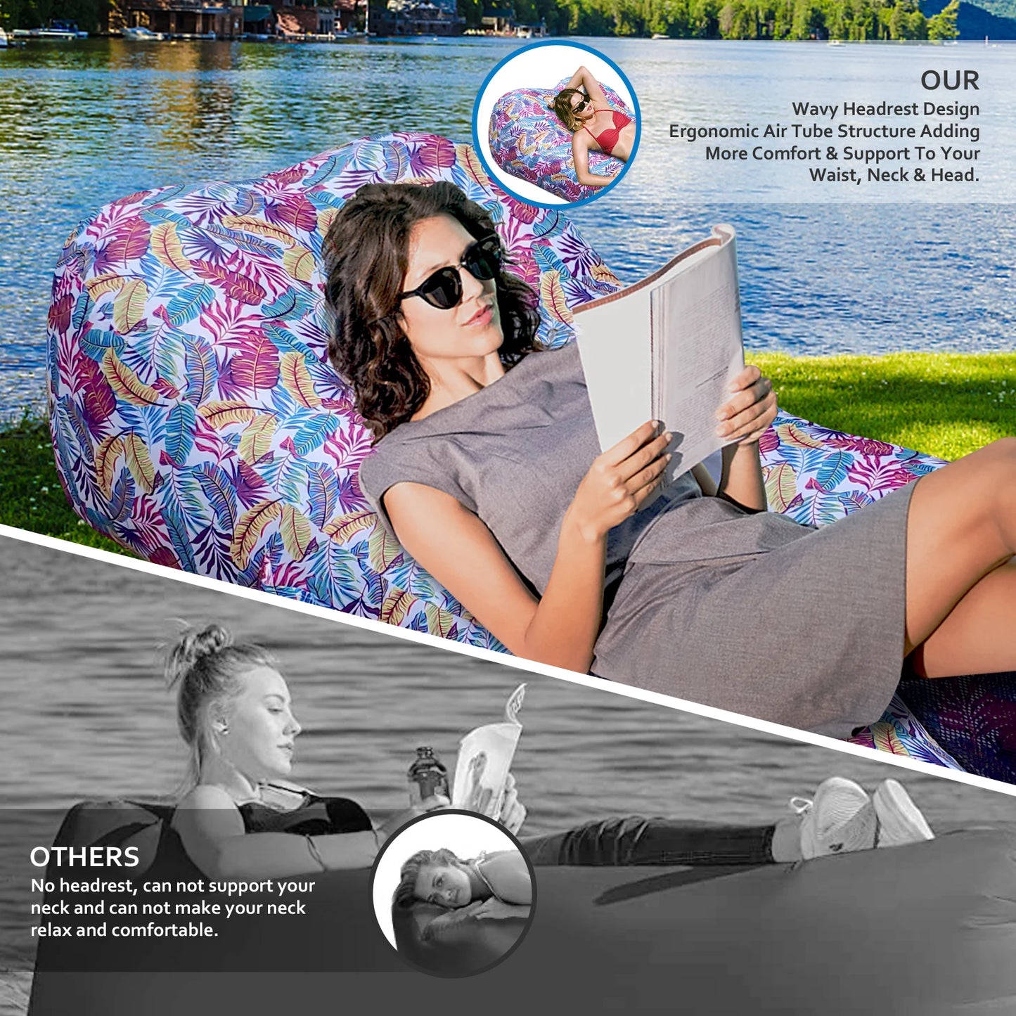 Inflatable Lounger Couch Air Lounger Lazy Sofa Pool Float with Carry Bag for Camping Picnic Beach Swimming Pool Hiking Park