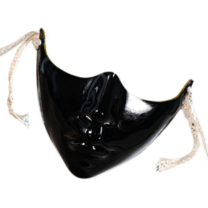 EtherealBe masquerade half face mask in glossy black with delicate tie straps for elegant parties