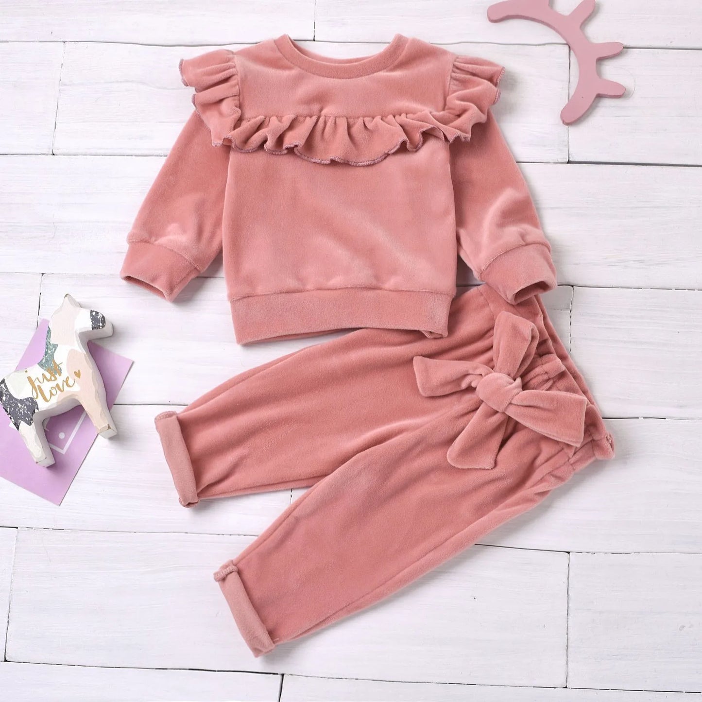 2Pcs Newborn Infant Baby Clothes Girls Clothes Sets Solid Color Long Sleeve Sets 6 12 24 Months