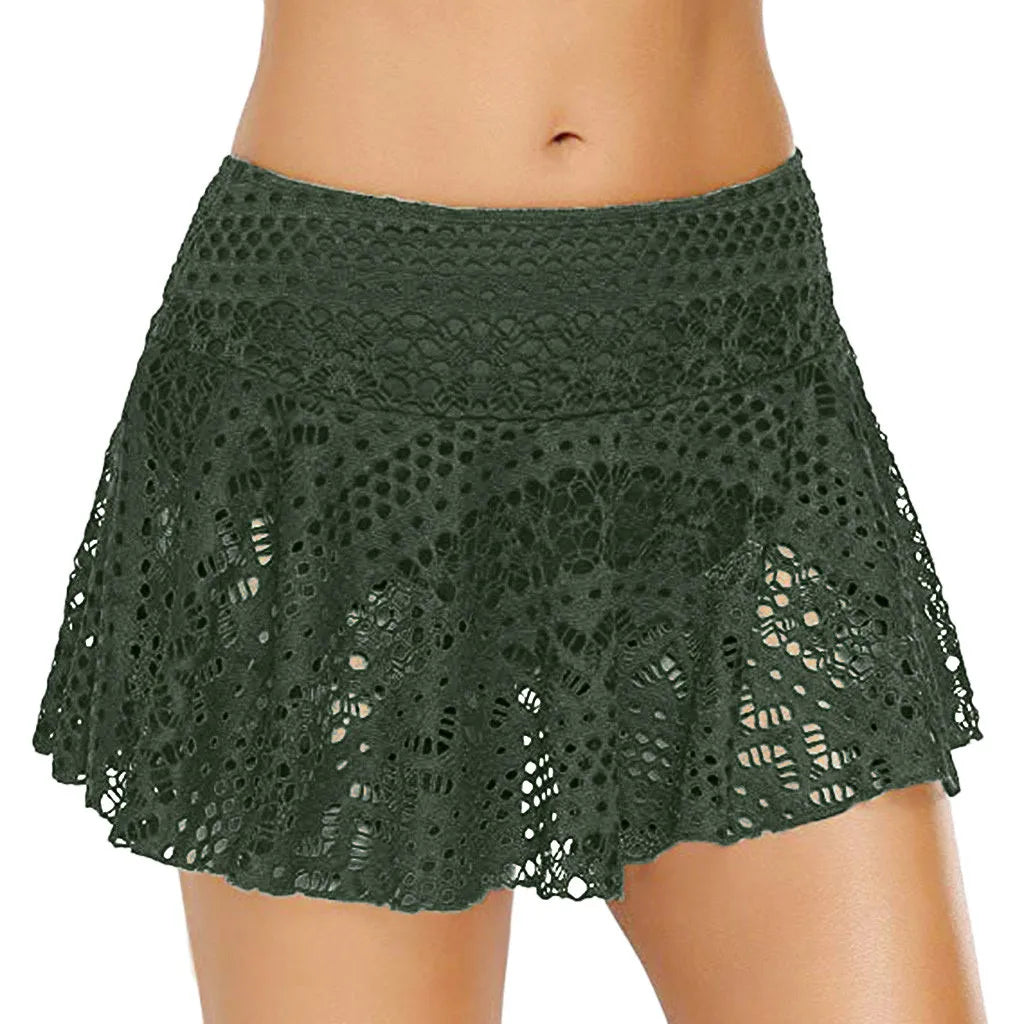 Bikini High Waist Brazilian Crochet Skirt Bottom Skirt Swim Lace Swimsuit Women's Bikini Short Skort куральник женский 2023