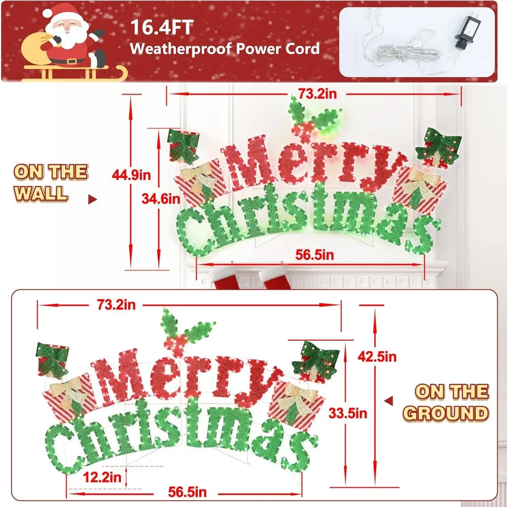 6FT Lighted Outdoor Christmas Decorations, Holiday Merry Christmas Sign with 456 LED Lights, 5-Meter Power Cord