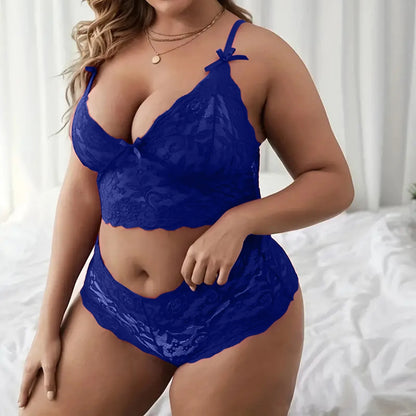 Ladies Plus Size Lingerie Set Sexy Lace Halter Bralette High Waist Panty Sets Pure Desire Langerie For Fine Women Intimates