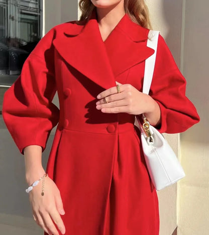 Winter Coat for Women Elegant Lantern Sleeve Lapel Collar Trench Coats Vintage Chic Long Jackets Overcoat 2023 Luxury Outwear