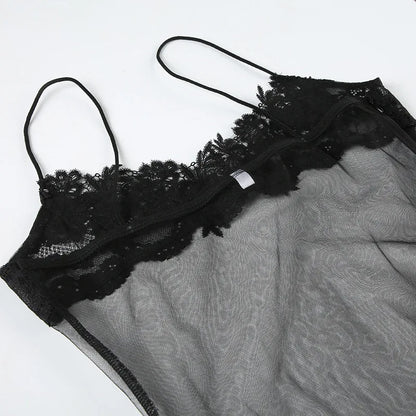 Shestyle Lace Transparent Mini Dress Sexy Women Wrapping Spaghetti Embroidery Flower Sheath Nightwear Club Mesh Wave Fantacy