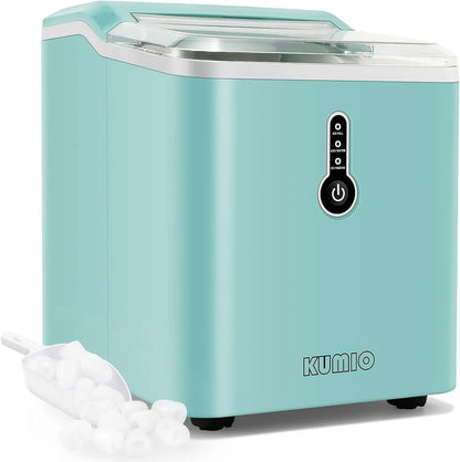 KUMIO Ice Makers Countertop, 9 Thick Bullet Ice Ready in 6-9 Mins,26.5 Lbs in 24Hrs,Portable Ice Maker with Scoop and Basket