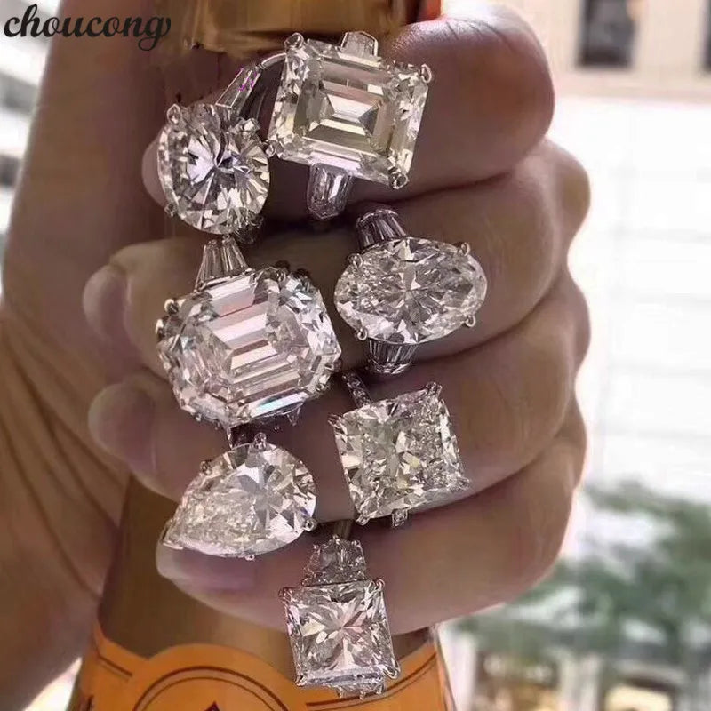 Original 100% 925 Sterling Silver Wedding Engagement Cocktail Women Luxury Drop Cuts Simulated Diamond Rings Fine Jewelry Gift