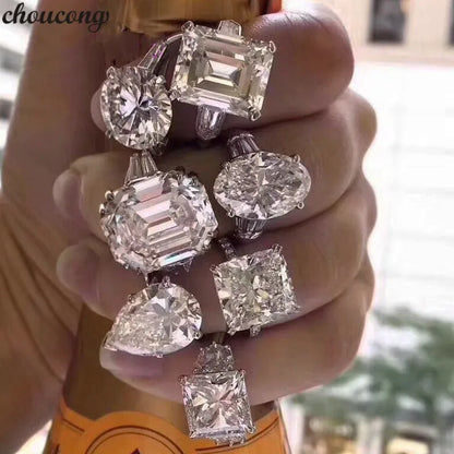 Original 100% 925 Sterling Silver Wedding Engagement Cocktail Women Luxury Drop Cuts Simulated Diamond Rings Fine Jewelry Gift