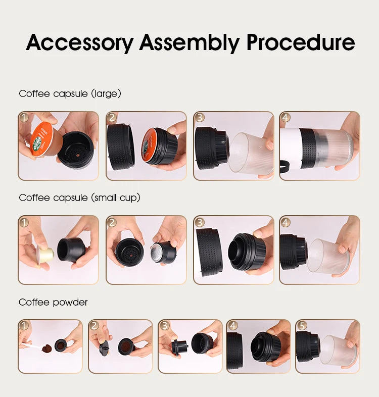 3 in 1 Electric Travel Espresso Machine Heating Water Portable Coffee Maker Compatible with Ground Coffee Small Large Capsules