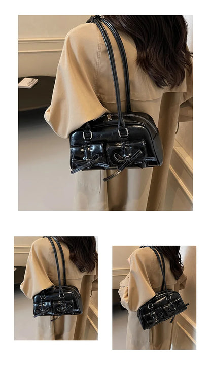Vintage Women Business Shoulder Bags Simple Ladies Commute Tote Bag Pu Leather Female Underarm Bag Burgundy Large Handbags Purse