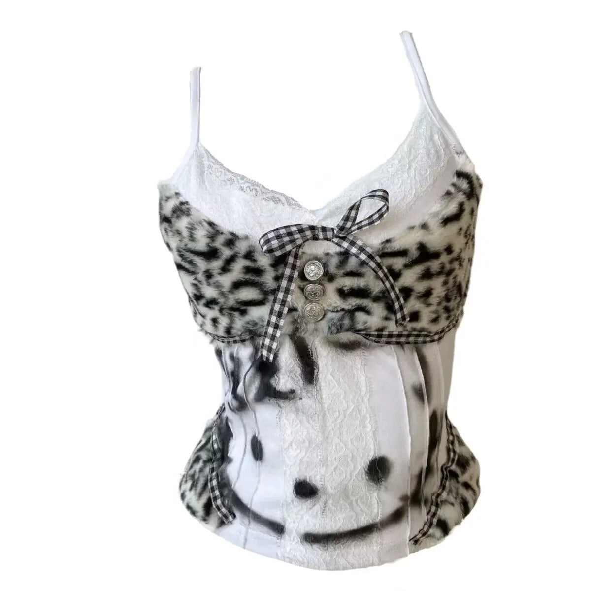 Vintage Hottie Halter Tank Tops Subculture Leopard Patchwork Vest Women's Kawaii Kitten Print Slim Y2K Crop Tops Women Clothes