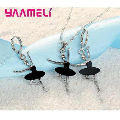 925 Sterling Silver Color Necklace/Earring Sets Sports Style Elegant Human Dance For Women Girl Birthday Party