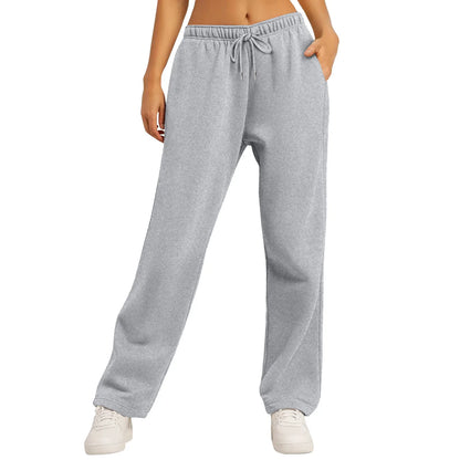 Women’s Drawstring Sweatpants Wide Straight Leg Pants Solid Color Sweatpants Casual Pants For Women 2024 Spring Emale Clothes