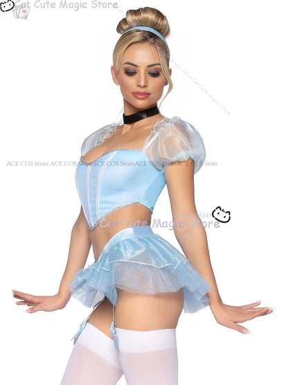 Adult Women fantasia Halloween Clothes Party Play Roleplay Cosplay Costume Sexy Blue Uniforms disfraz Princess Maid Lingerie