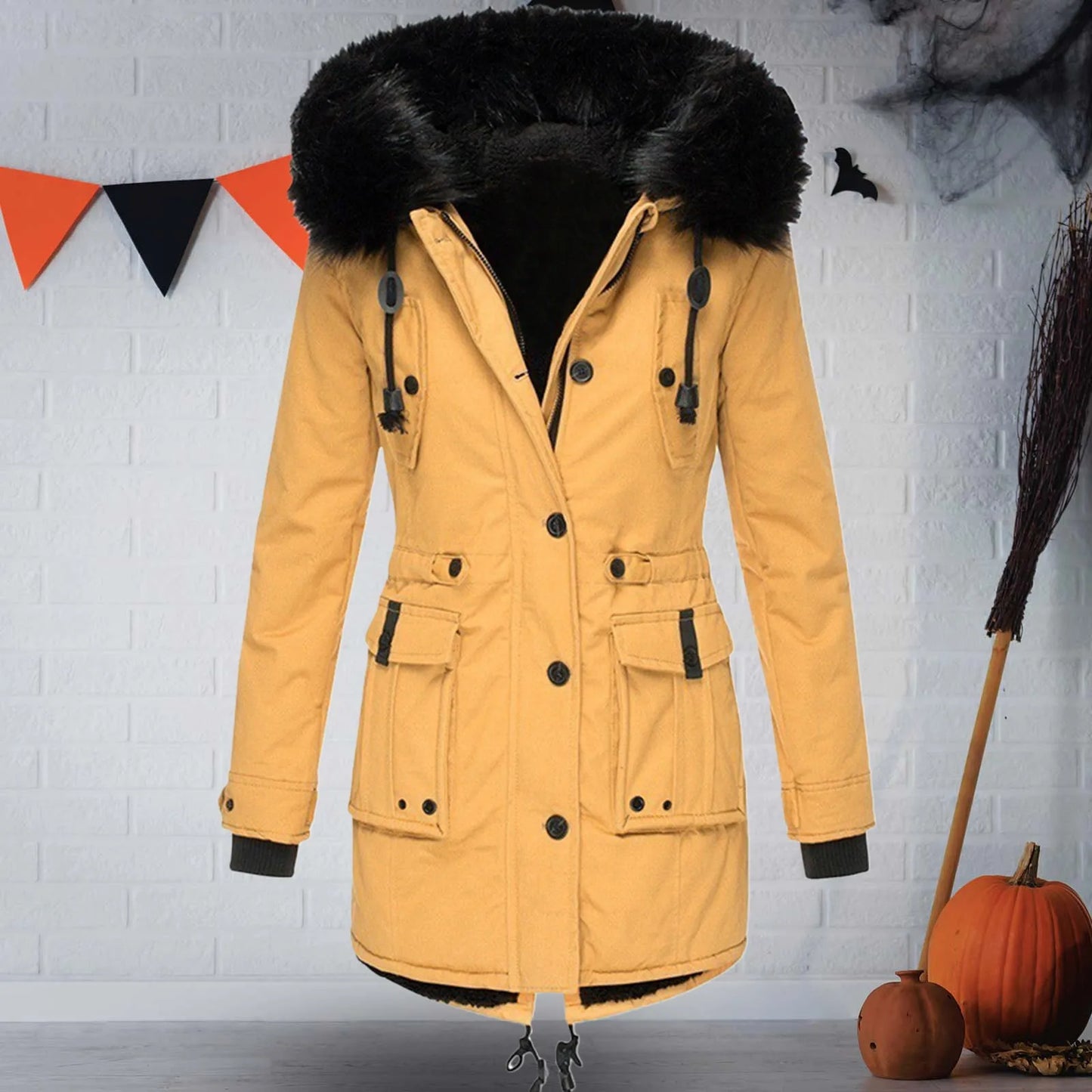 1 Pcs Winter Down Padded Coat for Women Plus Size Puffer Jacket Thick Thermal Fleece Lined Parka Fur Collar Hooded Outwear Loose