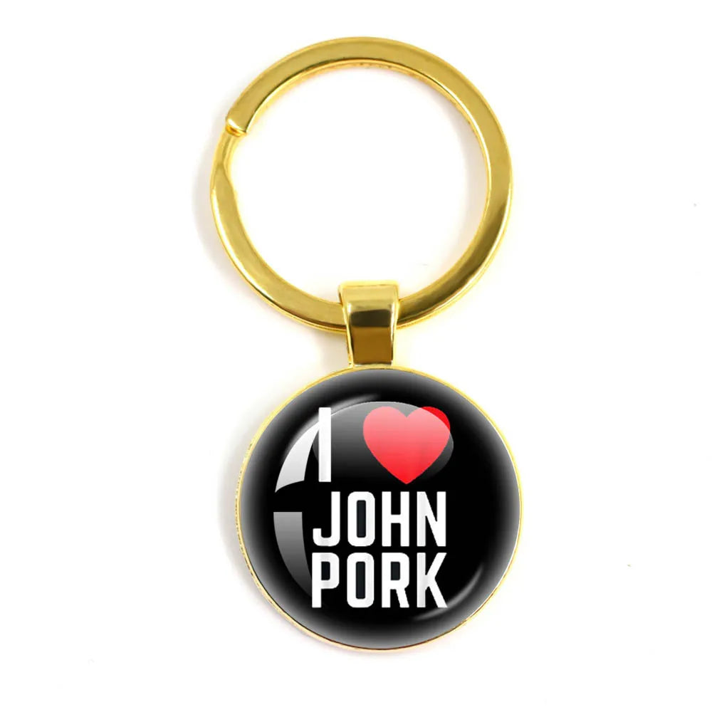 New John Pork Is Calling Answer Call Phone Humor Funny Pig Lover Graphic Meme Glass Dome Pendant Cabochon Keychain Jewelry Gifts