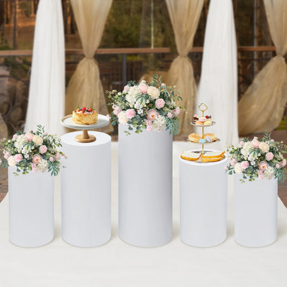 5Pcs Cylinder Pedestal Covers Plinth Stand Pillar Covers Cylinder Plinth Stand Covers for Engagement Wedding Decoration Props