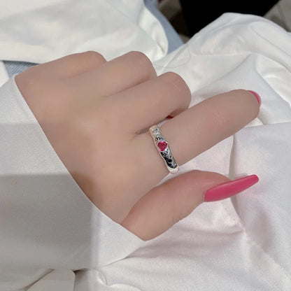 BF CLUB Silver Color Rings for Women Fashion Geometric Handmade Irregular Red Heart Ring Party Christmas Gift