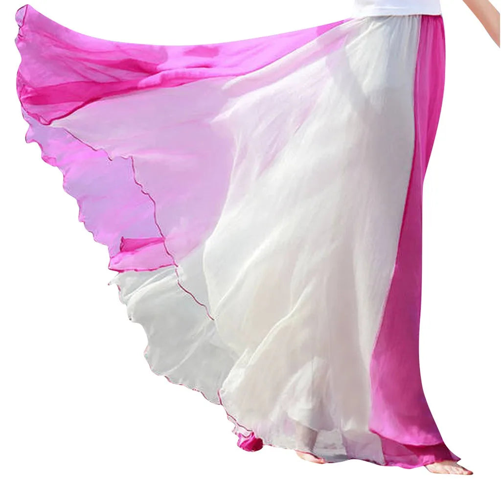 Summer Bohemian Skirt For Women Fashion Chiffon Color Matching A Bottomed Skirt Streetwear Falda Seaside Large Swing Skirts