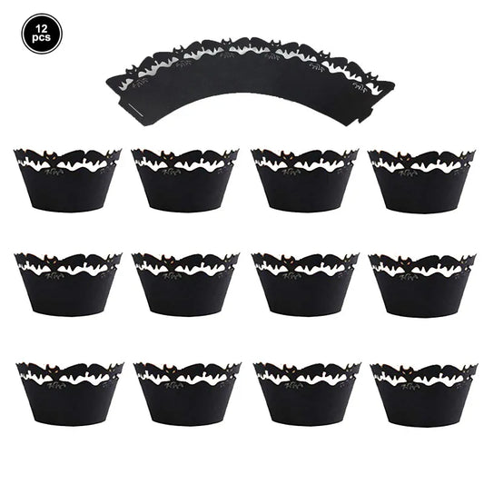 12pcs Halloween Black Bat Cupcake Wrappers Cupcake Liners Ghost Halloween Cupcake Decorations Halloween Themed Party Supplies