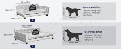 Luxury Velvet Tufted Dog Sofa Bed Large Elevated Pet Bed Upholstered Cushion Wooden Frame Raised Puppy Sofa Couch