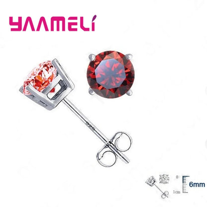 Classic CZ Crystal Stud Earrings 925 Sterling Silver Color for Women Men Unisex Gift AAA Cubic Zircon Wedding Party Jewelry