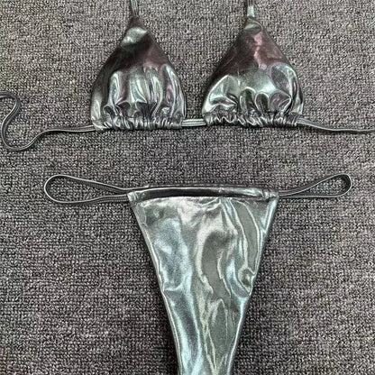 Sexy String Bikini Triangle Swimsuit Goth Silver Y2K Swimwear Women Backless Bathing Suit Micro Extreme Tanga mujer Beach Outfit