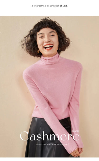 New Women's Cashmere Sweater 100% Pure Cashmere Knitted High Collar Hoodie Hot Selling Soft Solid Color Women's Top