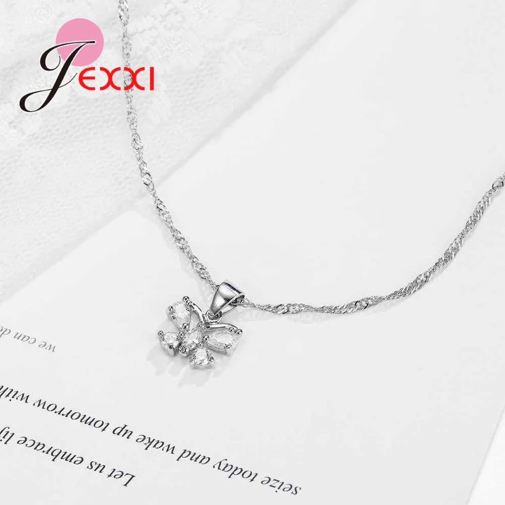 Exquisite Jewelry Sets Genuine 925 Sterling Silver Color Zircon Pendant Necklace Earrings for Women Crystal Bowknot Bijoux