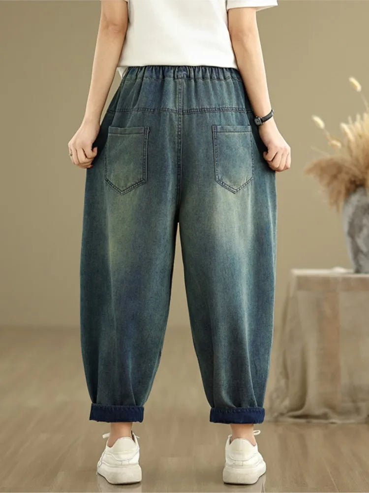 Oversized Jeans Spring Summer Pant Women Elastic High Waist Fashion Print Ladies Trousers Loose Woman Harem Pants
