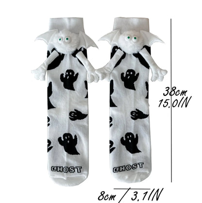 Women's Halloween socks with ghost design and playful bat wings for festive comfort