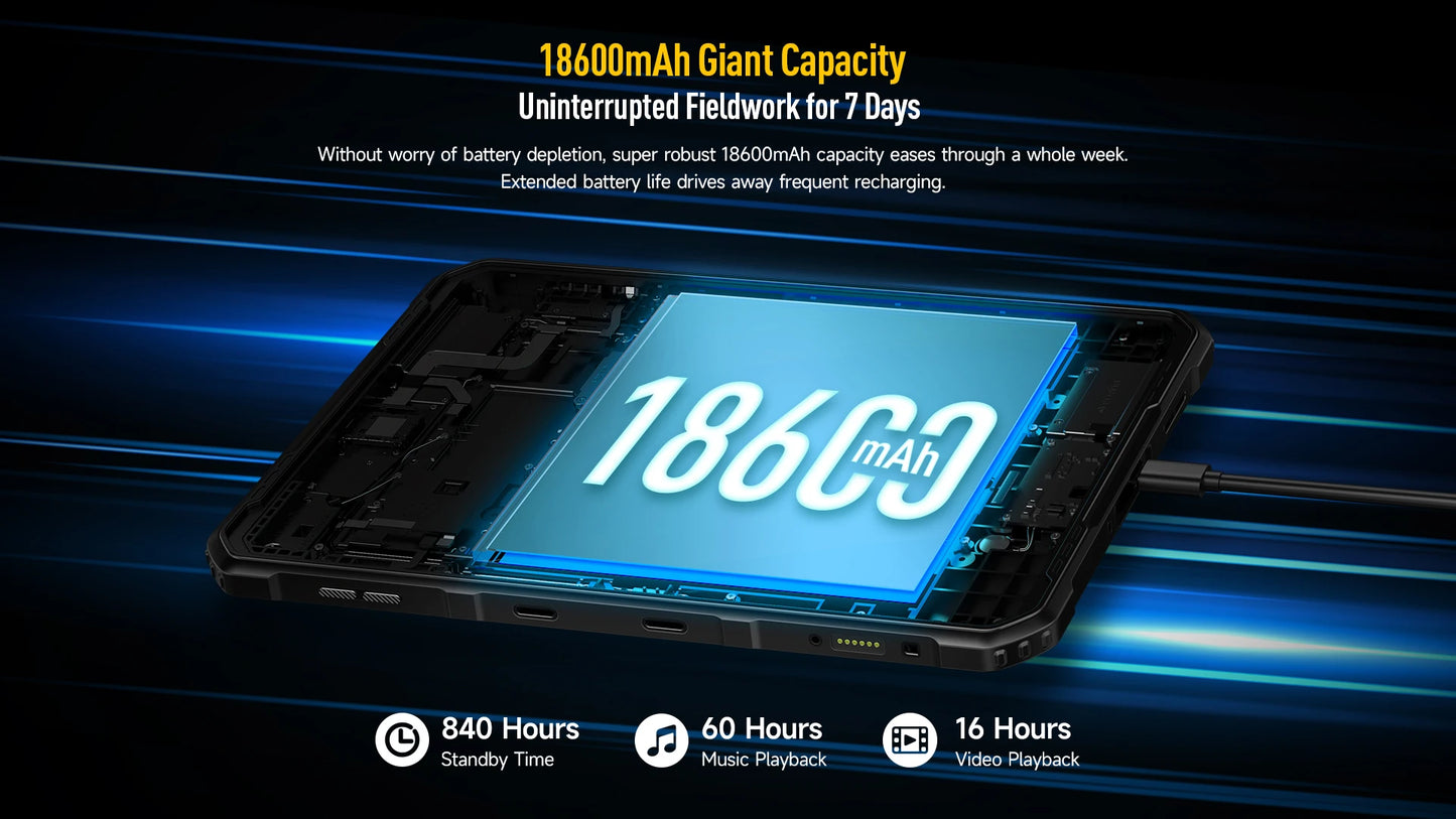 Ulefone Armor Pad 2 Rugged Tablet, 11" 2K, 18600 mAh ,IP68/IP69K Android 13 NFC GPS 4G Tablet Up to16GB +256GB LED Camping light