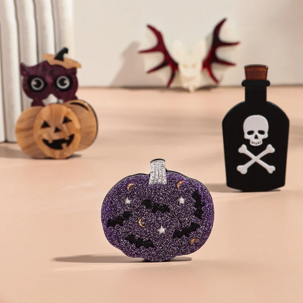 EtherealBe bat and pumpkin lapel pins Halloween featuring glitter designs for festive accessories