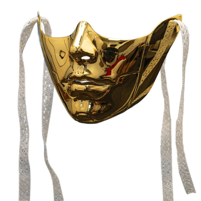 EtherealBe masquerade half face mask in gold with elegant design and shimmering ribbons for parties