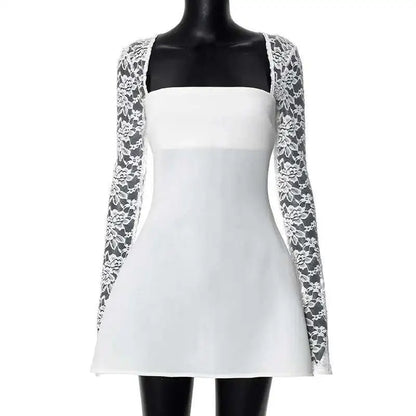 Townlike Lace Patchwork Waist Wrap A-line Dress Women Mini 2024 Autumn Winter Dress Backless Nightclub Sexy Party Dresses