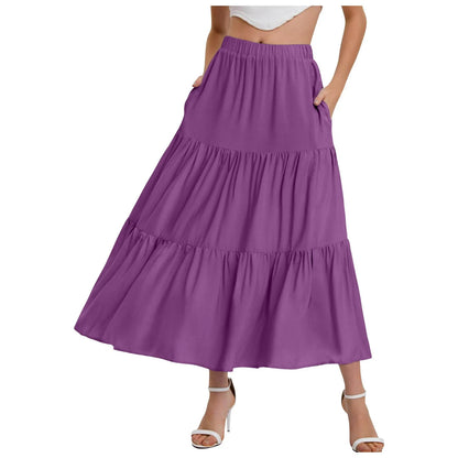 Skirts For Women Summer Bohemian Swing Beach Skirt High Waist A Line Flowy Skirts Pleated Layered Ruffle Hem Flowy A Line Skirt