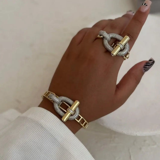 New waterproof cubic zirconia OT buckle women's bracelet exaggerated personality trend jewelry factory wholesale